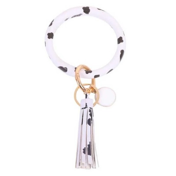 Private Label Accessories - Cow Print Vegan Leather Tassel Bangle Keychain~~NWOT